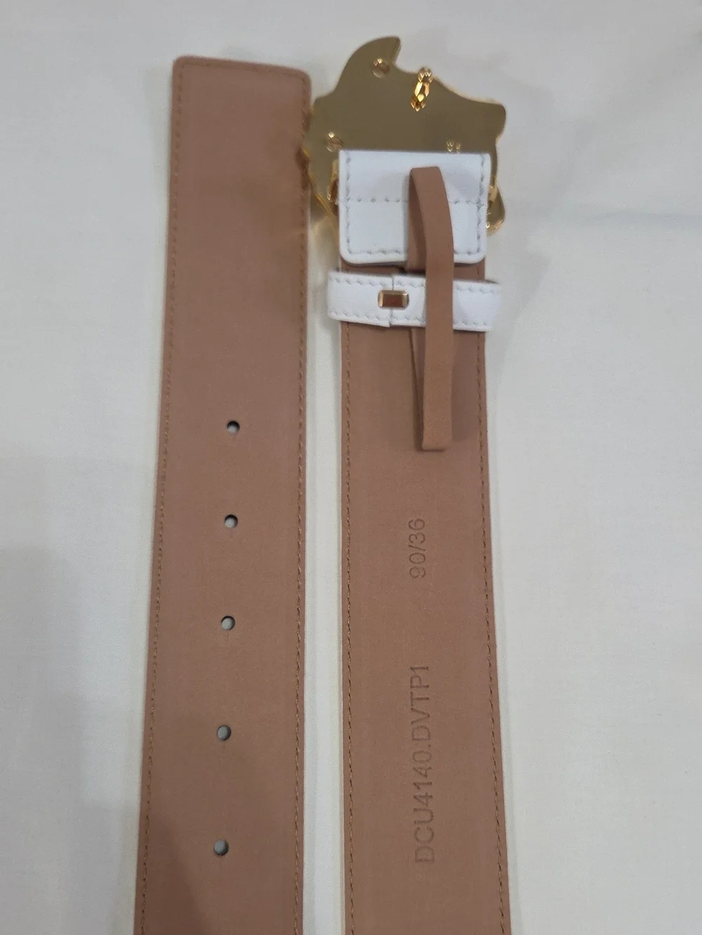 Versace White Leather Belt with Gold 3D Medusa Buckle